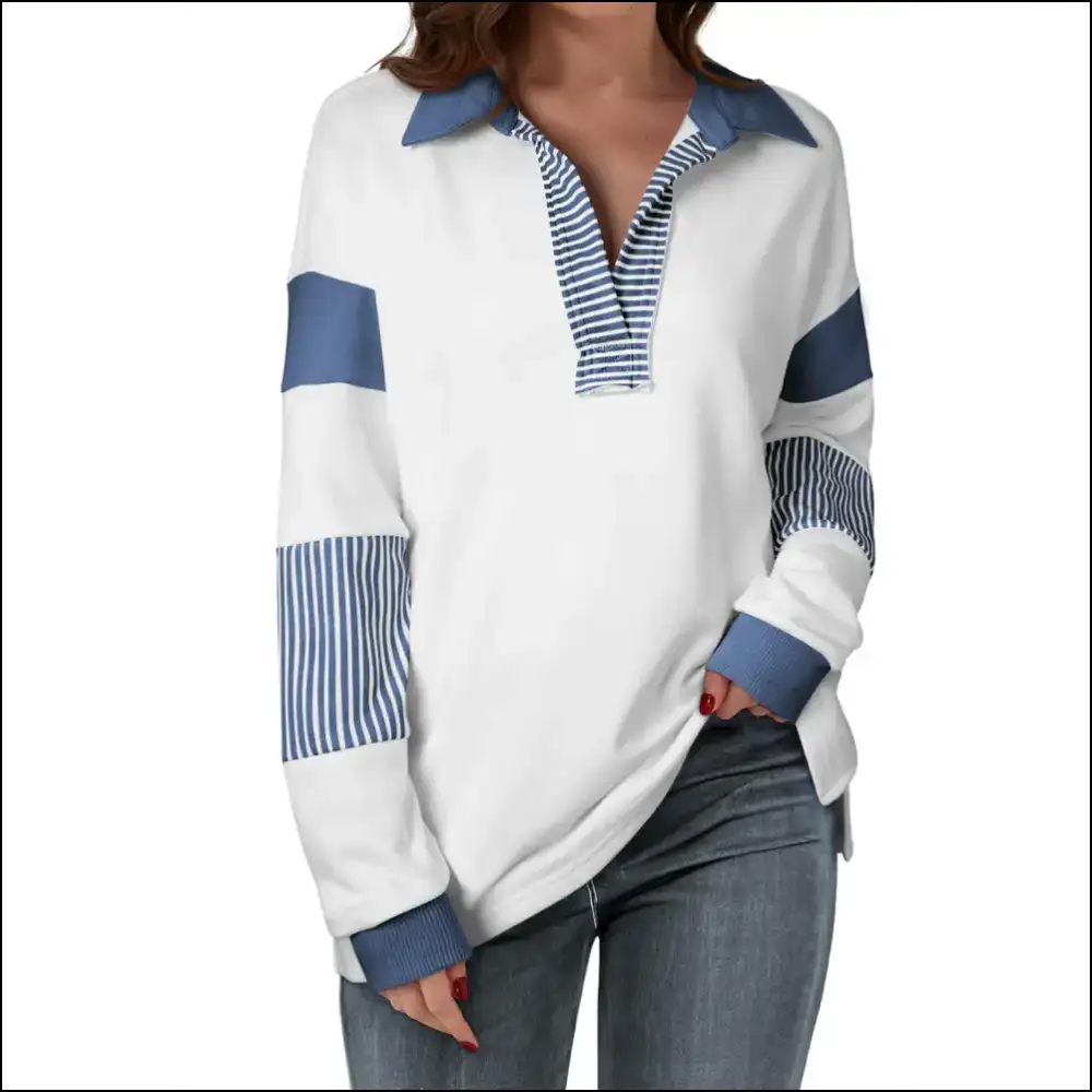 Chic Collared Neck Long Sleeve Sweatshirt - Peacock Blue / s - Sweatshirts & Hoodies on Sale Worldwide Shipping