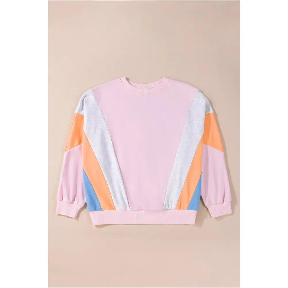 Chic Color Block Round Neck Long Sleeve Sweatshirt - Sweatshirts & Hoodies on Sale Worldwide Shipping