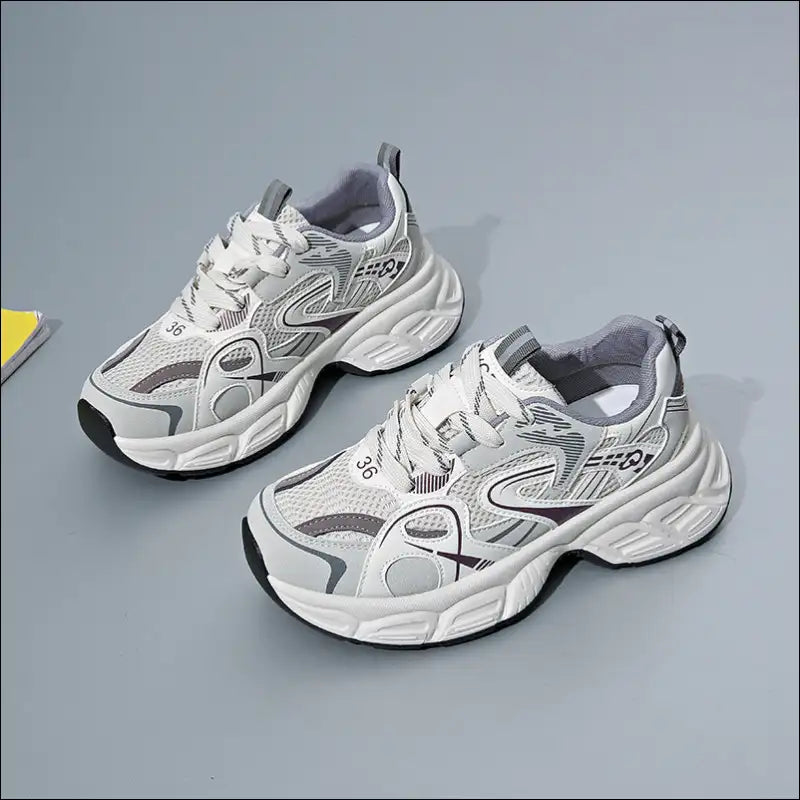 Chic Contrast Round Toe Platform Sneakers - Beige / 40(us9) - Athletic Shoes on Sale Worldwide Shipping