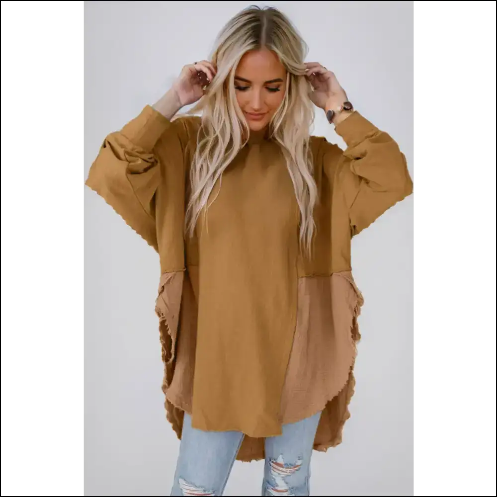 Chic Contrast Texture Long Sleeve Blouse - Bronze / m - Blouses on Sale Worldwide Shipping