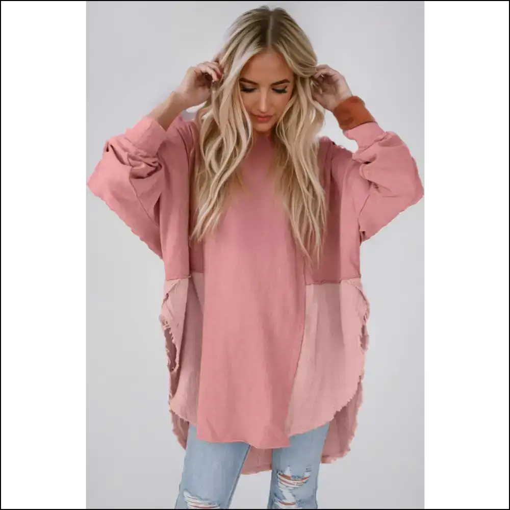 Chic Contrast Texture Long Sleeve Blouse - Dusty Pink / s - Blouses on Sale Worldwide Shipping