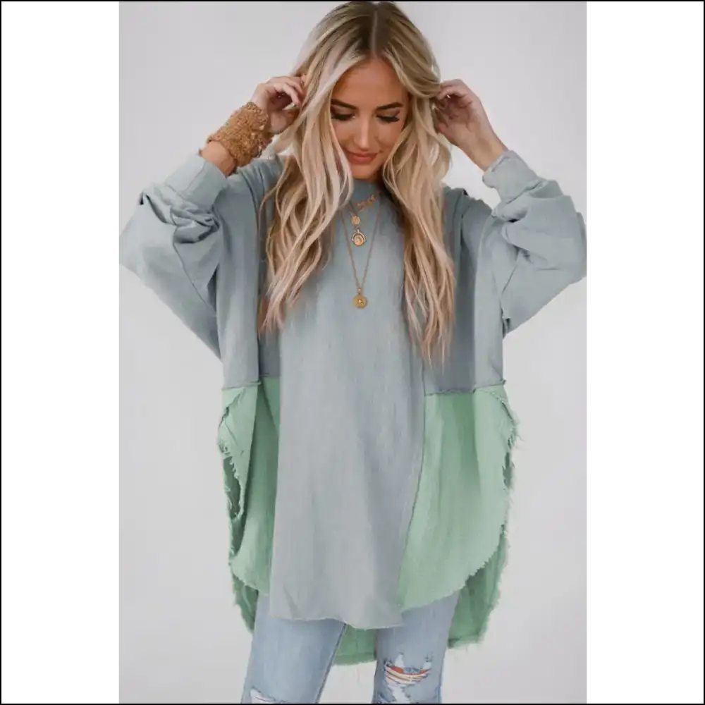 Chic Contrast Texture Long Sleeve Blouse - Medium / 2xl - Blouses on Sale Worldwide Shipping