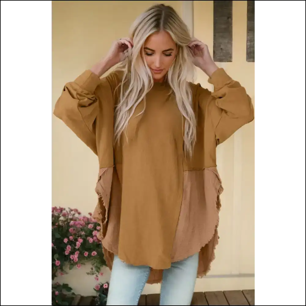 Chic Contrast Texture Long Sleeve Blouse - Blouses on Sale Worldwide Shipping