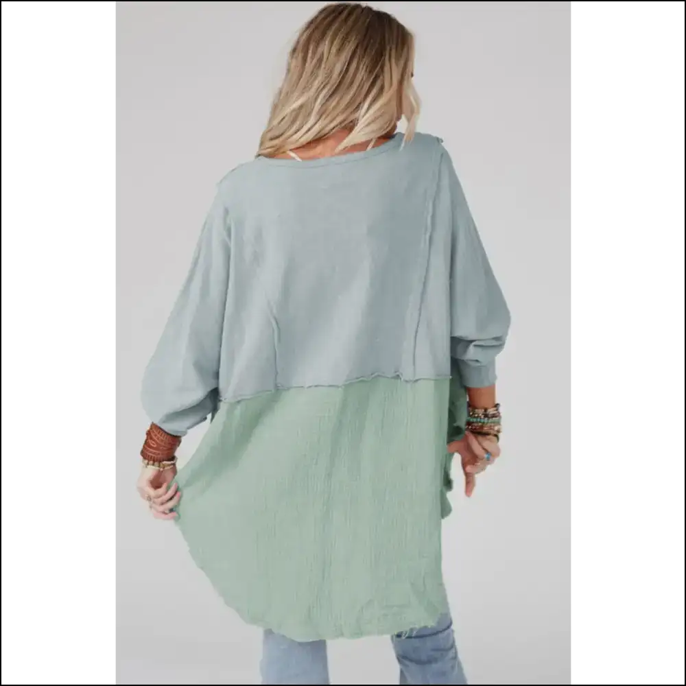 Chic Contrast Texture Long Sleeve Blouse - Blouses on Sale Worldwide Shipping