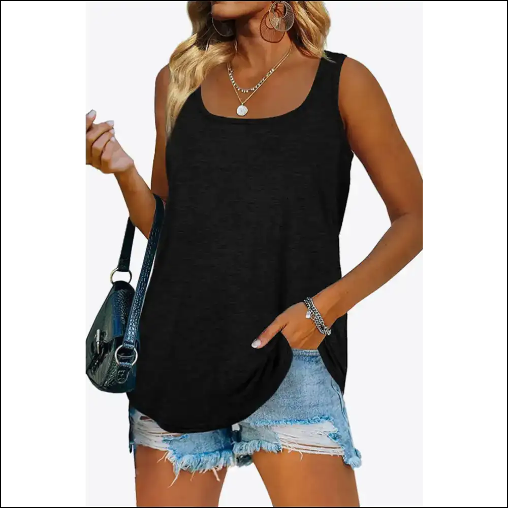 Chic Curved Hem Square Neck Tank - Black / Xl - Tops on Sale Worldwide Shipping