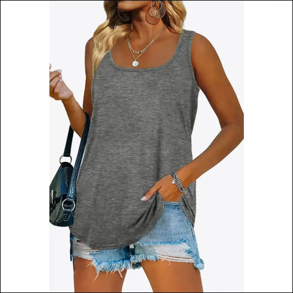 Chic Curved Hem Square Neck Tank - Medium / m - Tops on Sale Worldwide Shipping