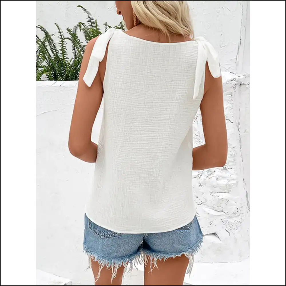 Chic Decorative Button Tied V-neck Tank - Tops on Sale Worldwide Shipping