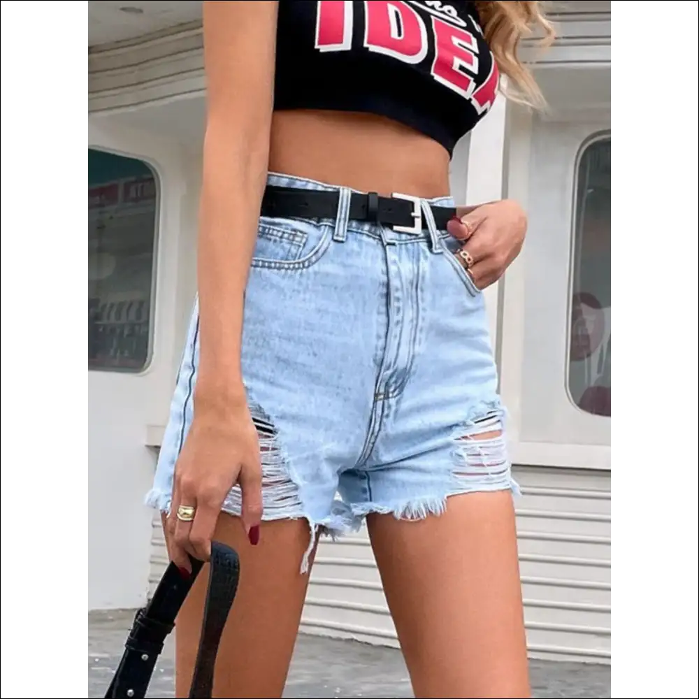Chic Distressed Raw Hem Denim Shorts - on Sale Worldwide Shipping