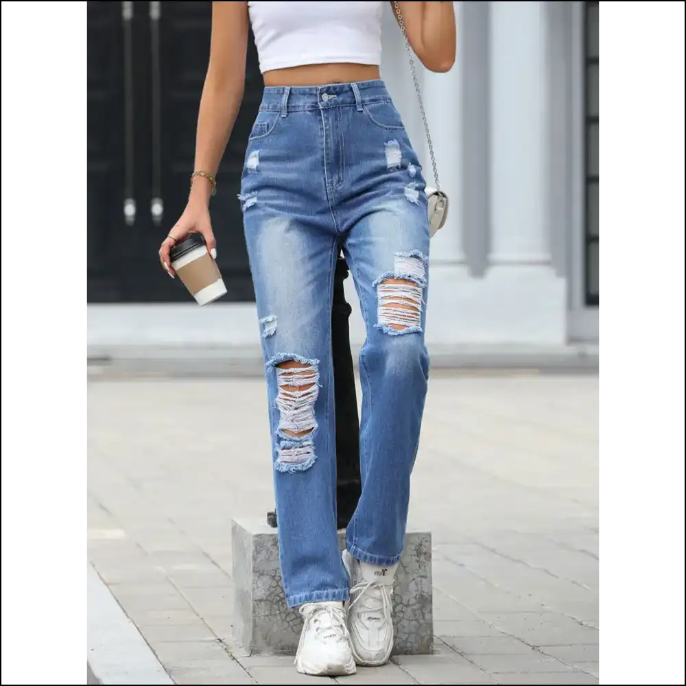 Chic Distressed Straight Jeans: Confidence in Every Tear ๐๐ - Jeans on Sale Worldwide Shipping