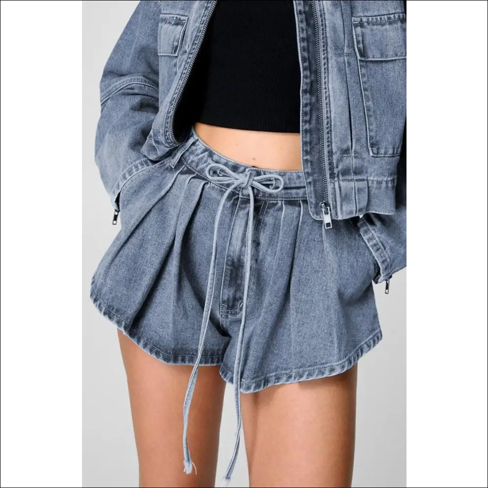 Chic Drawstring Cargo Denim Shorts with Pockets - Medium / s - on Sale Worldwide Shipping