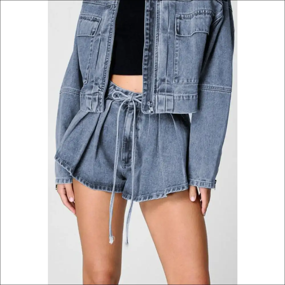 Chic Drawstring Cargo Denim Shorts with Pockets - on Sale Worldwide Shipping