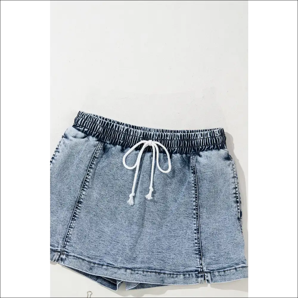 Chic Drawstring High Waist Pocketed Denim Shorts - Medium / 12 - on Sale Worldwide Shipping