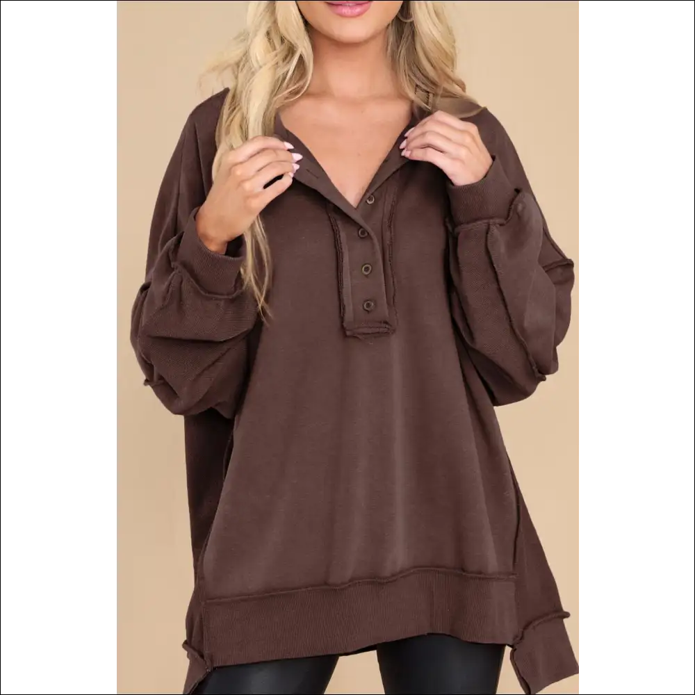 Chic Exposed Seam Long Sleeve Sweatshirt - Dark Brown / l - Sweatshirts & Hoodies on Sale Worldwide Shipping