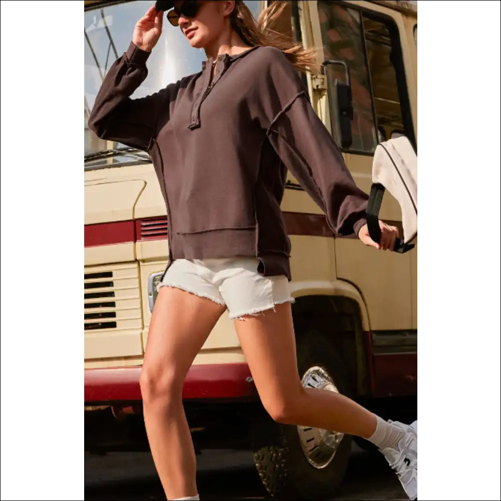 Chic Exposed Seam Long Sleeve Sweatshirt - Sweatshirts & Hoodies on Sale Worldwide Shipping