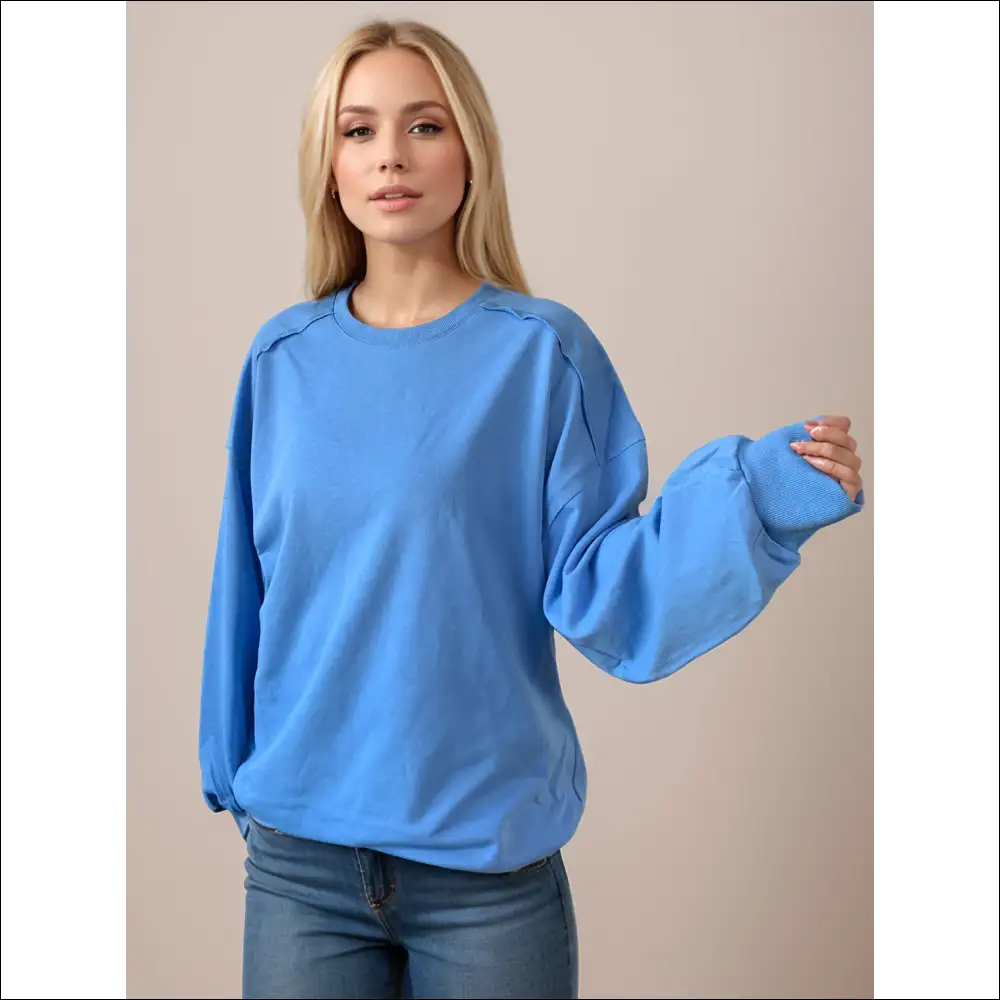 Chic Exposed Seam Round Neck Sweatshirt - Blue / m - Sweatshirts & Hoodies on Sale Worldwide Shipping