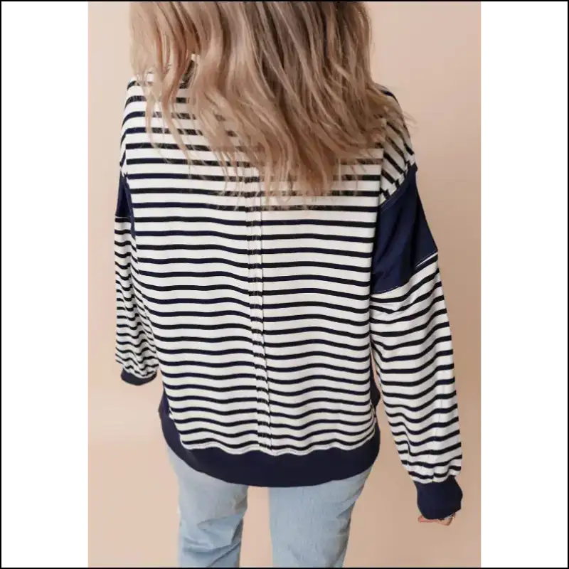 Chic Exposed Seam Striped Long Sleeve Sweatshirt - Sweatshirts & Hoodies on Sale Worldwide Shipping