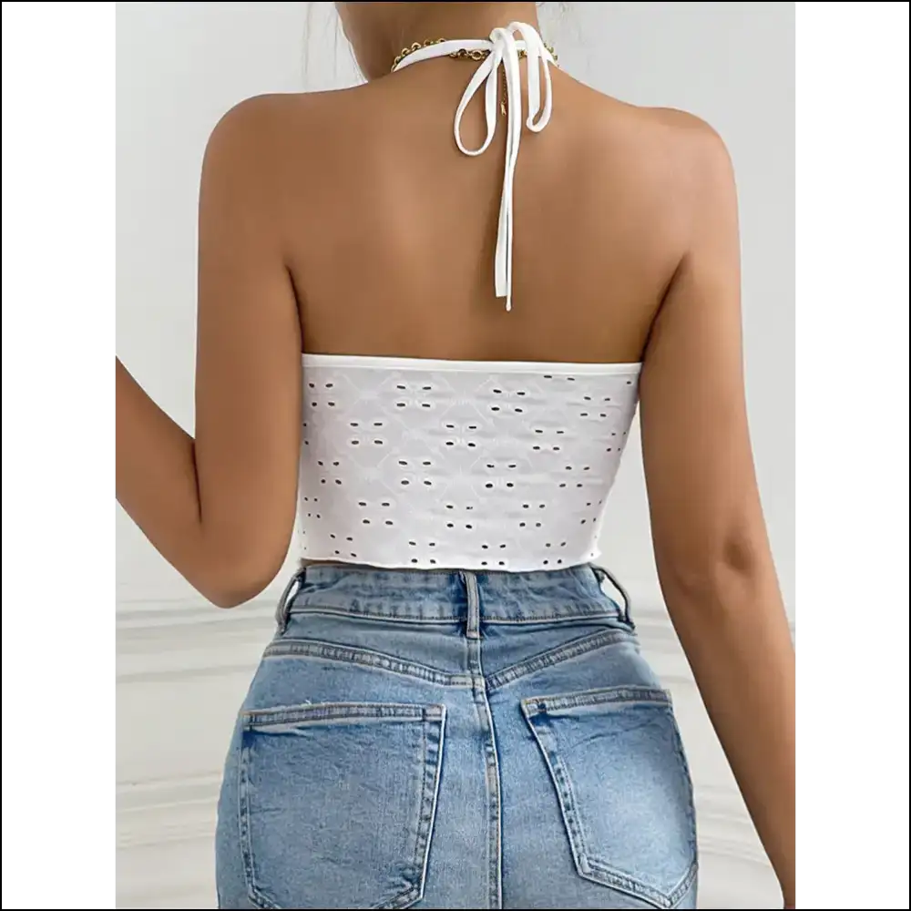 Chic Eyelet Halter Neck Cami - Tank Tops on Sale Worldwide Shipping