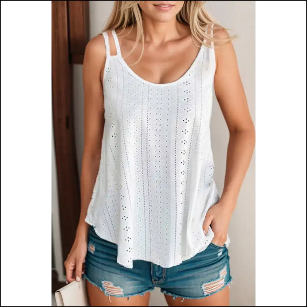 Chic Eyelet Scoop Neck Cami for Effortless Style - Tank Tops on Sale Worldwide Shipping