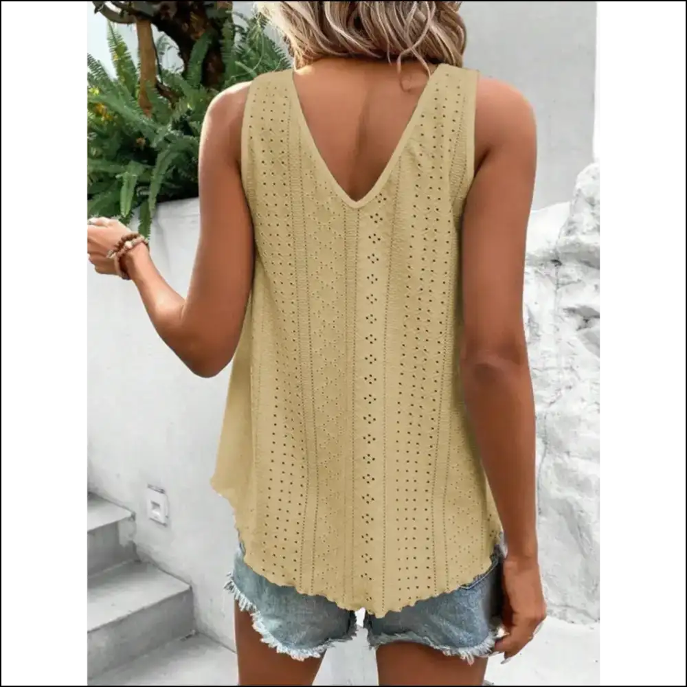 Chic Eyelet V-neck Wide Strap Tank - Tops on Sale Worldwide Shipping
