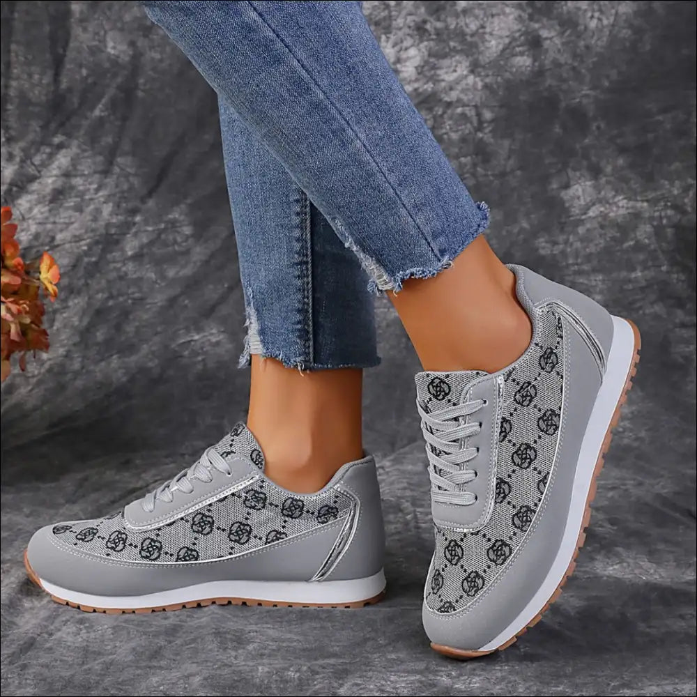 Chic Floral Contrast Round Toe Athletic Shoes - Gray / 36(us5) - on Sale Worldwide Shipping