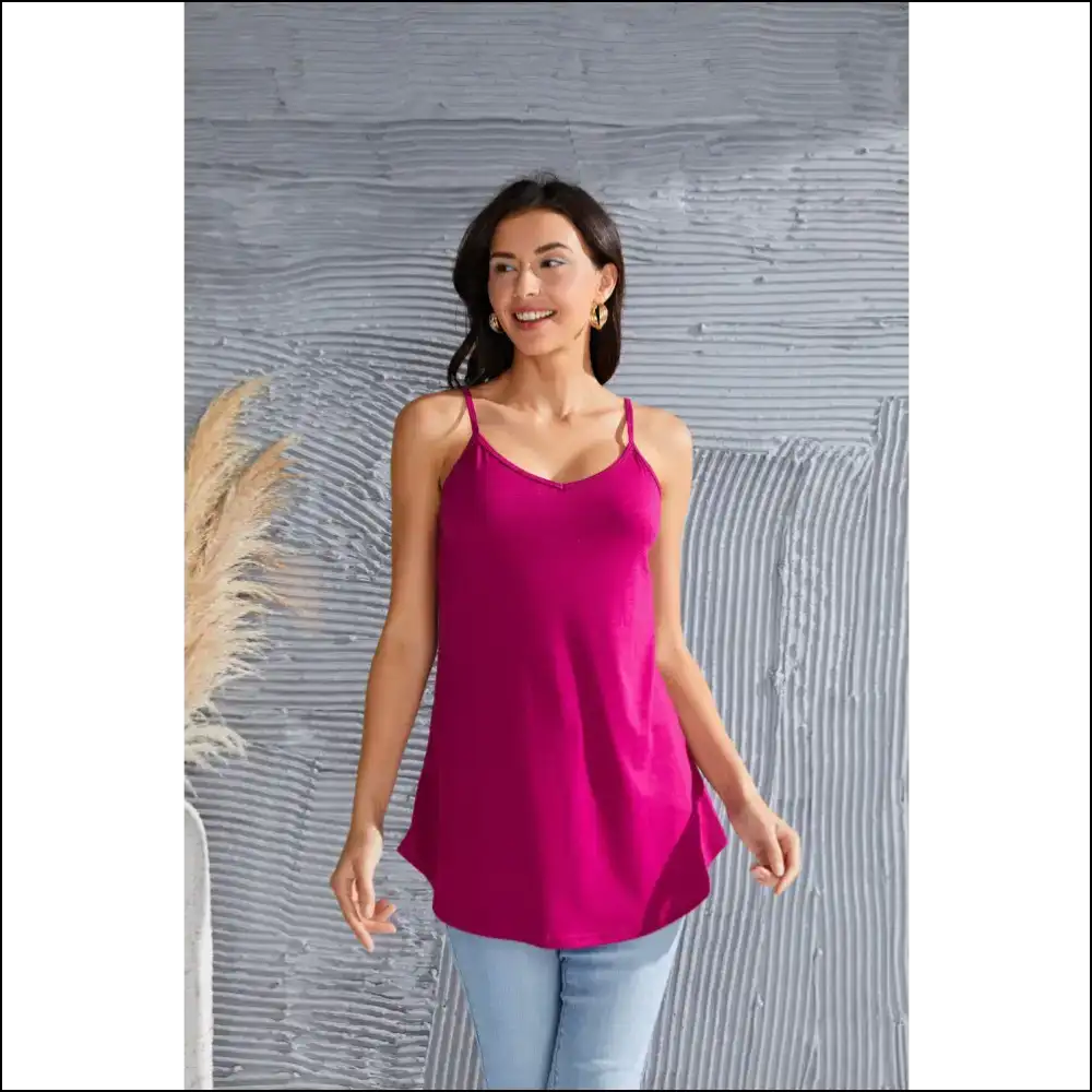 Chic Full Size Spaghetti Strap V-neck Flowy Tunic Cami - Rose Red / s - Tank Tops on Sale Worldwide Shipping