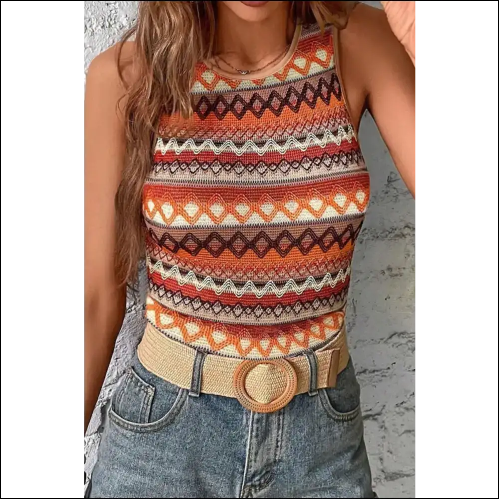 Chic Geometric Round Neck Tank Top - Tops on Sale Worldwide Shipping