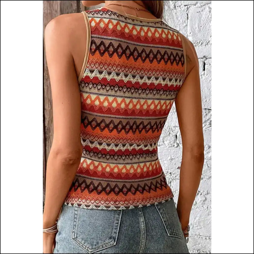 Chic Geometric Round Neck Tank Top - Tops on Sale Worldwide Shipping
