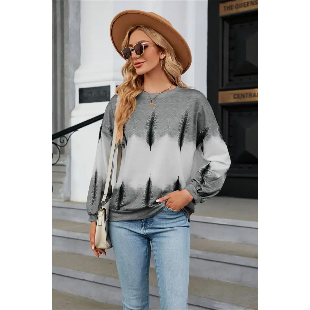 Chic Gradient Round Neck Long Sleeve Sweatshirt - Dark Gray / s - Sweatshirts & Hoodies on Sale Worldwide Shipping