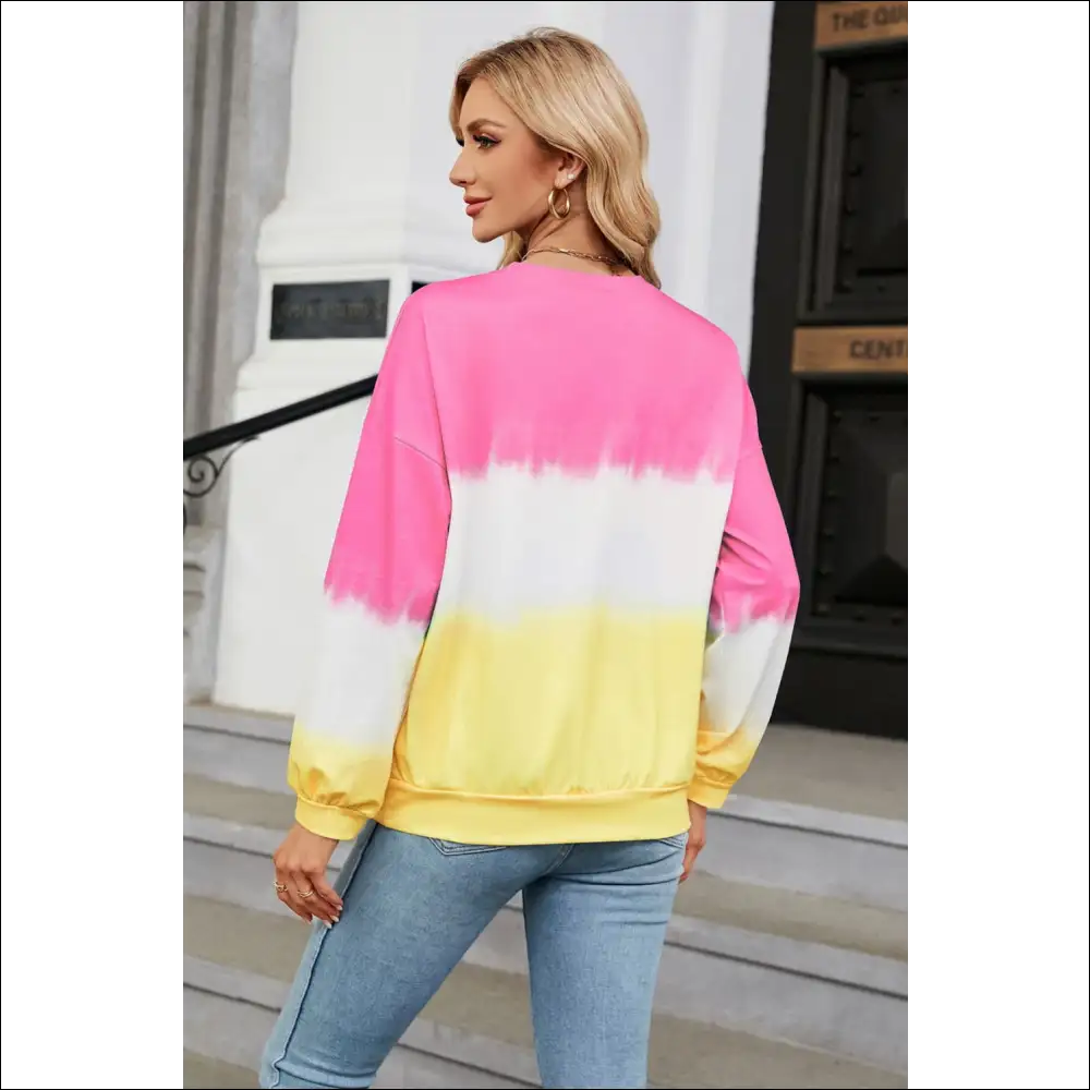 Chic Gradient Round Neck Long Sleeve Sweatshirt - Sweatshirts & Hoodies on Sale Worldwide Shipping