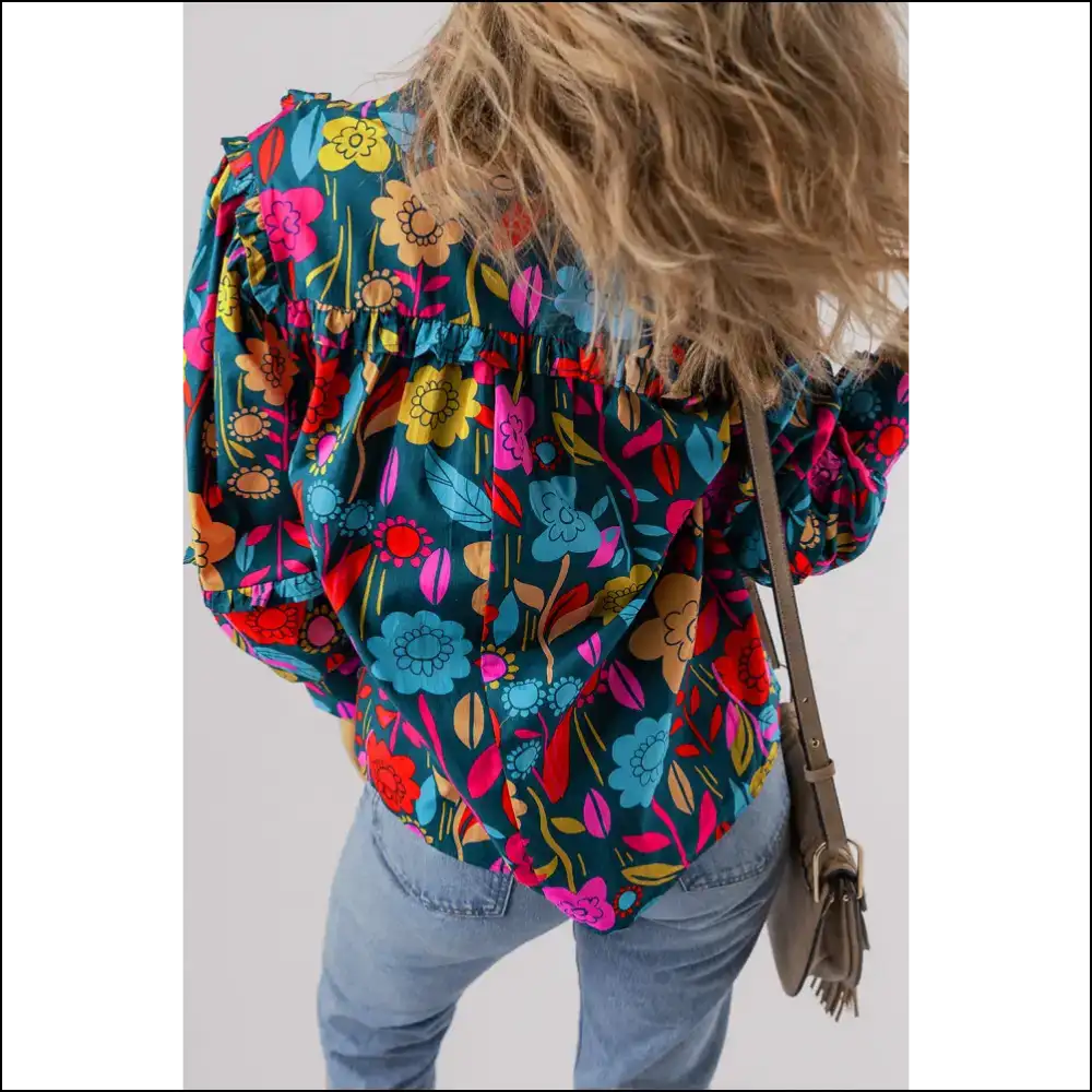 Chic Green 60s Floral Print Blouse: Groovy & Ready to Party 🌼 - Blouses on Sale Worldwide Shipping
