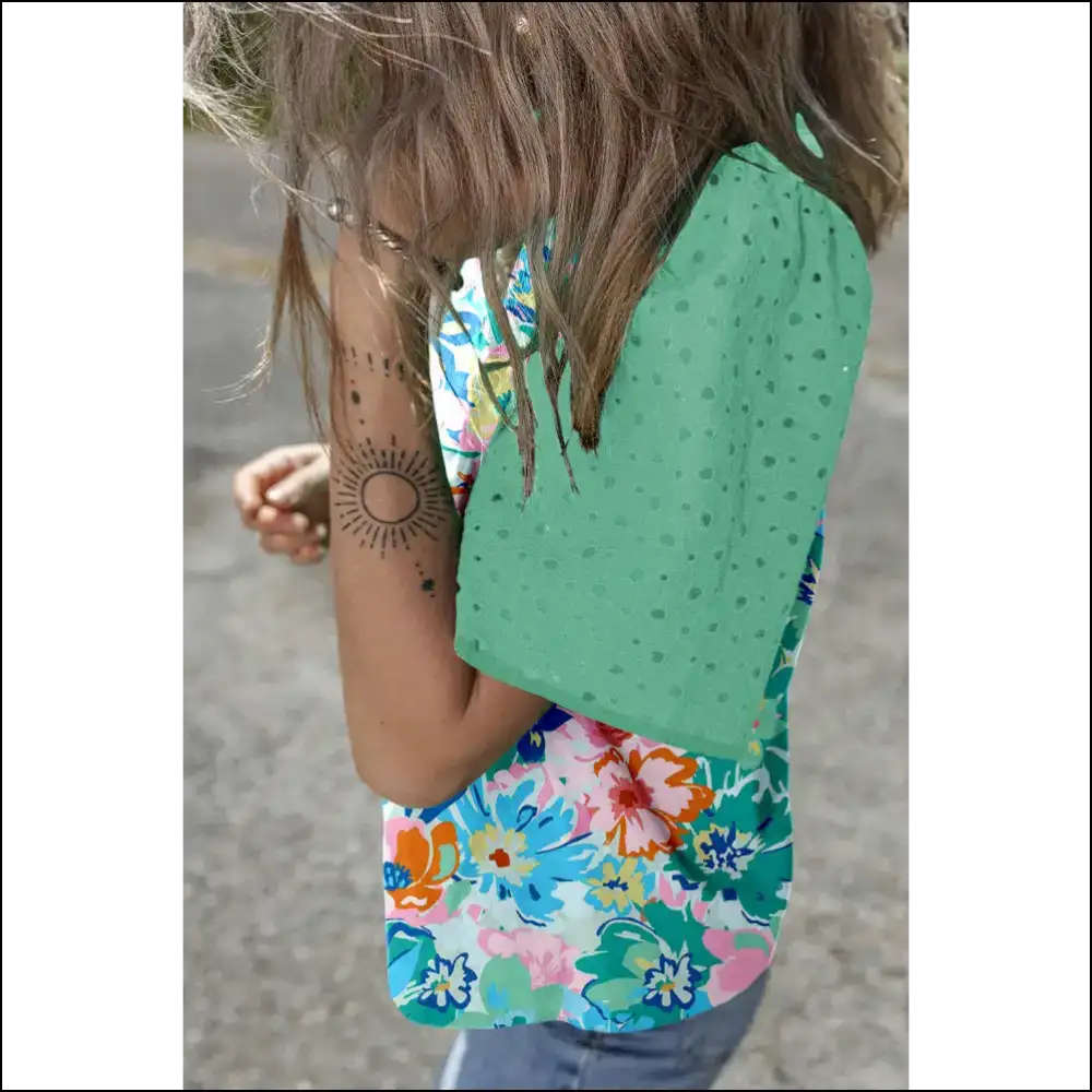 Chic Green Floral: Ironic Eyelet Instant Upgrade ๐ Needful Things - Blouses on Sale Worldwide Shipping