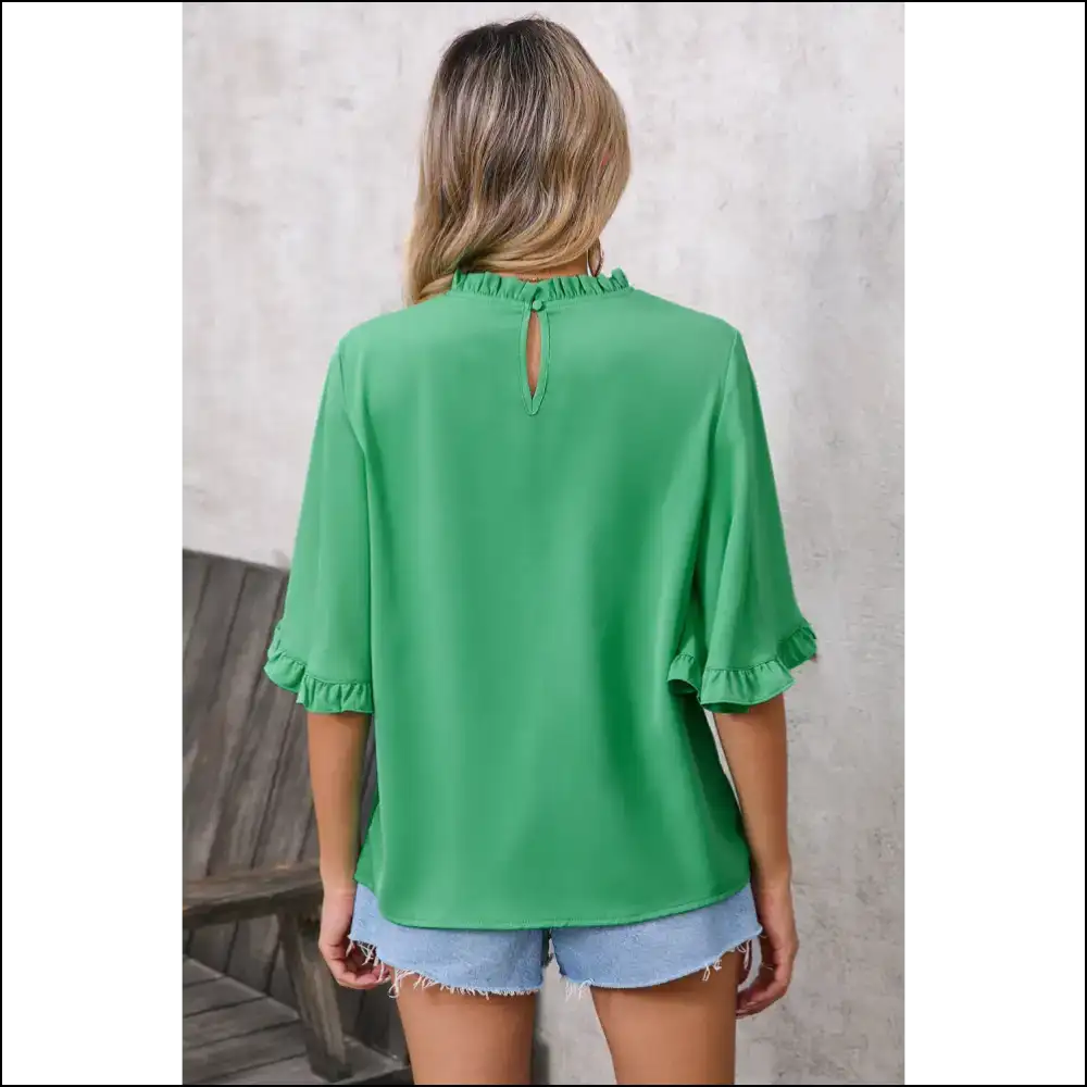 Chic Green Frilly Blouse your Closet just Got Luckier - Blouses on Sale Worldwide Shipping