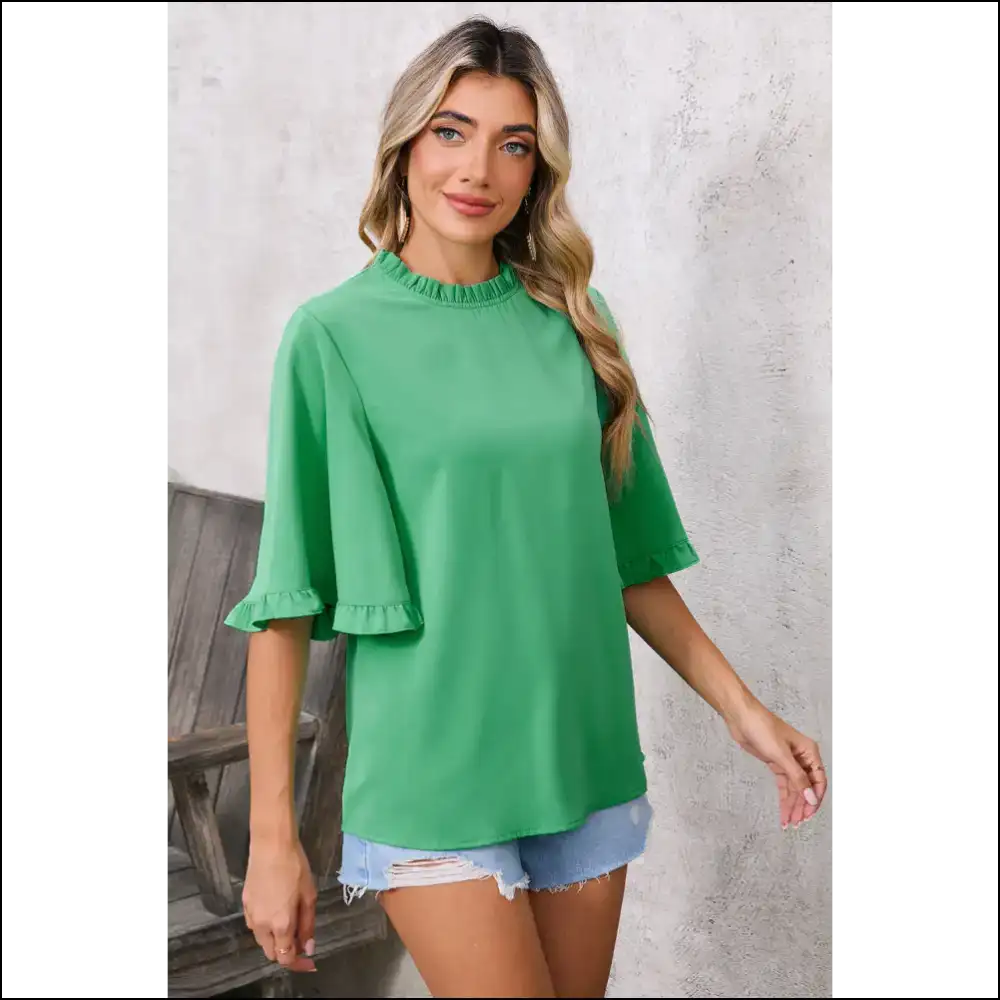 Chic Green Frilly Blouse your Closet just Got Luckier - Blouses on Sale Worldwide Shipping
