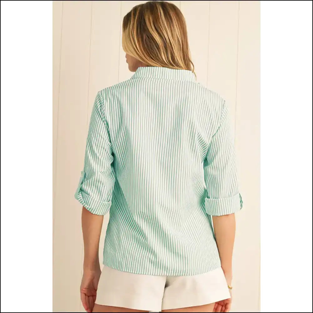Chic Green Stripe Shirt your New Best Friend - Blouses on Sale Worldwide Shipping