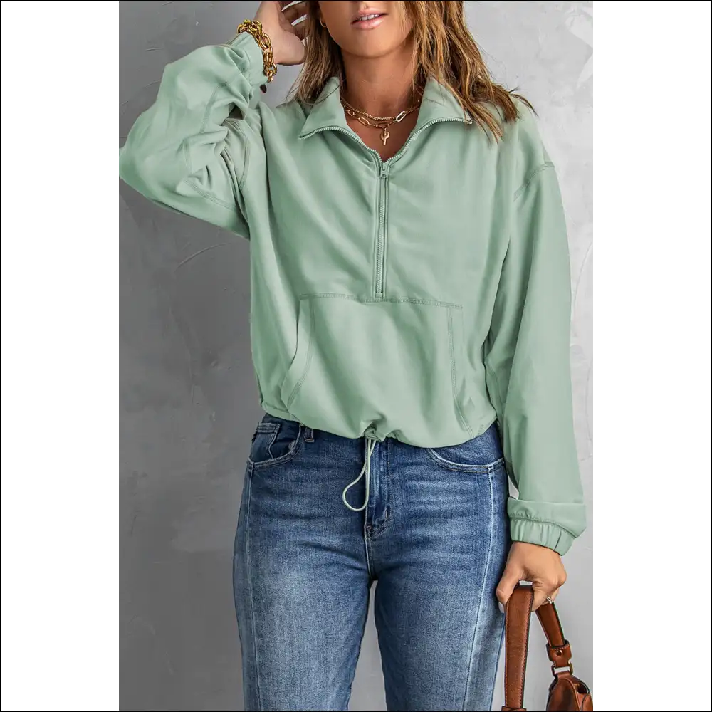 Chic Half-zip Exposed Seam Sweatshirt with Drawstring Hem - Sweatshirts & Hoodies on Sale Worldwide Shipping