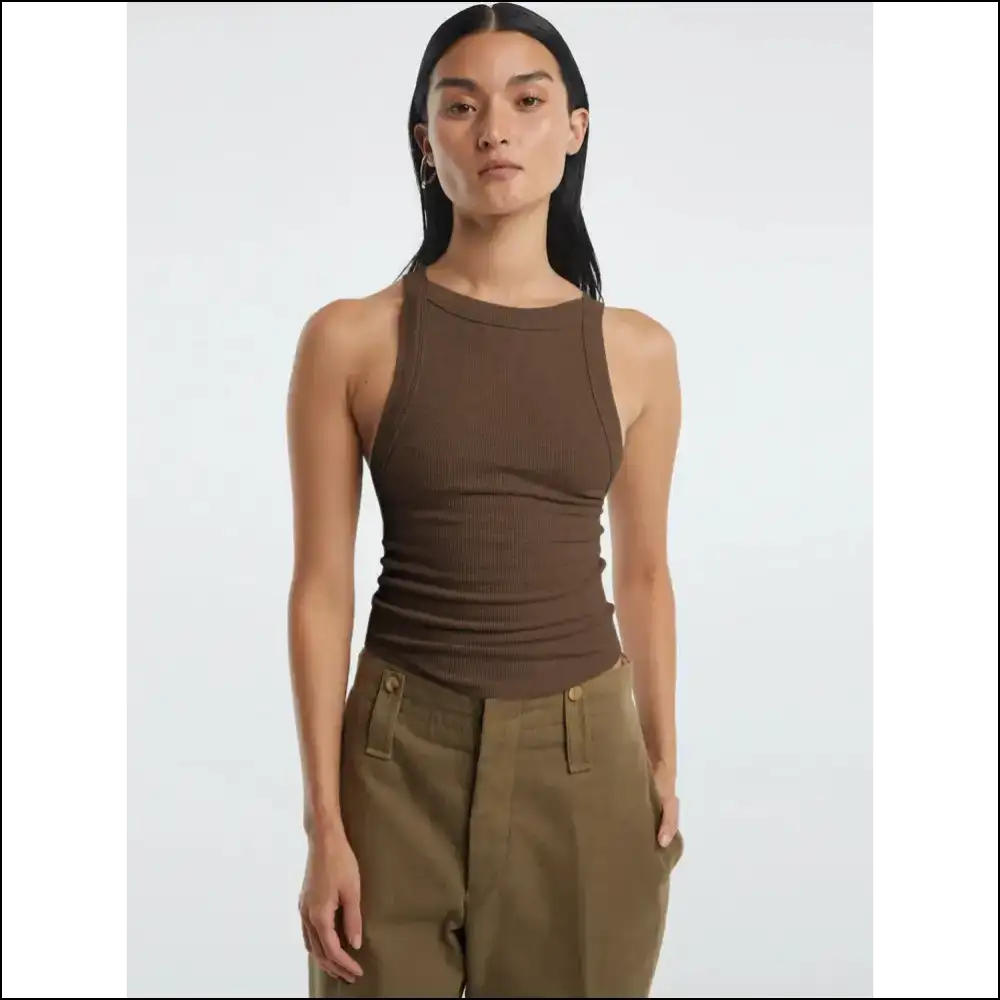 Chic Halter Neck Ribbed Cropped Top - Chocolate / Xl - Tank Tops on Sale Worldwide Shipping