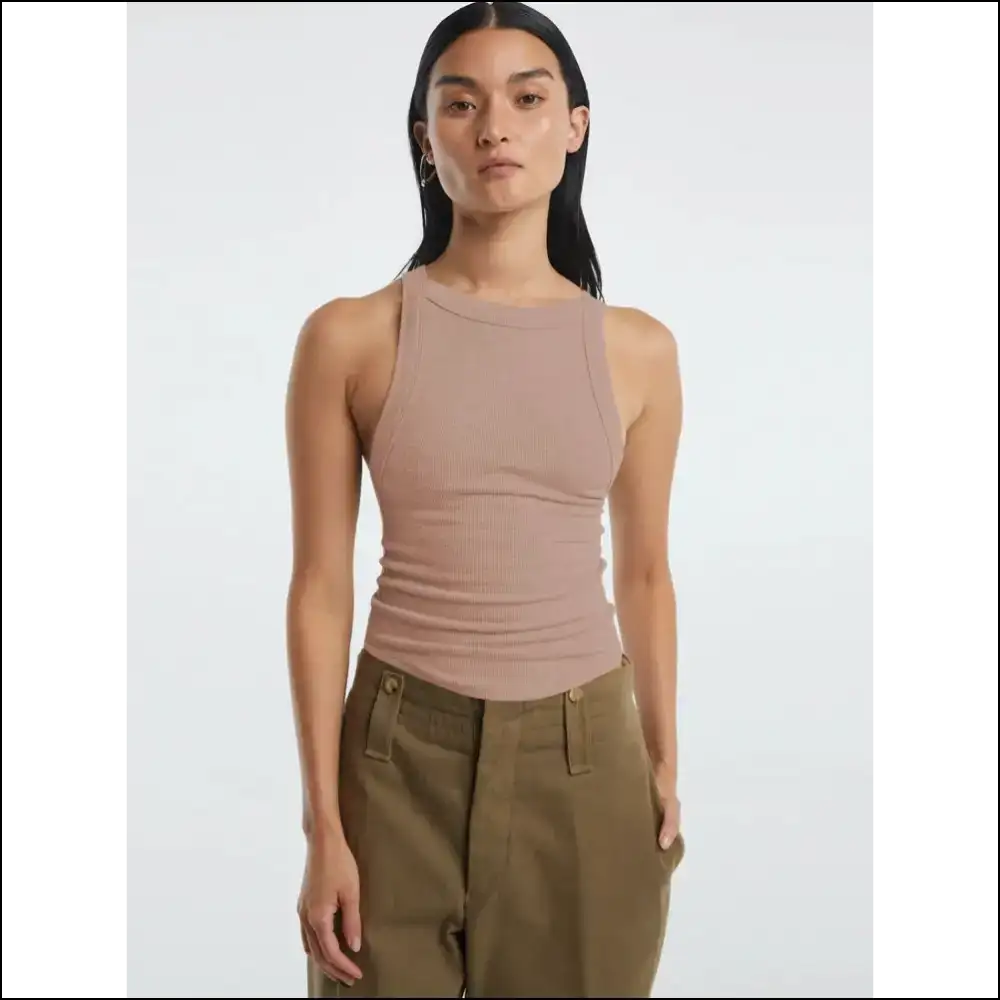 Chic Halter Neck Ribbed Cropped Top - Dusty Pink / l - Tank Tops on Sale Worldwide Shipping