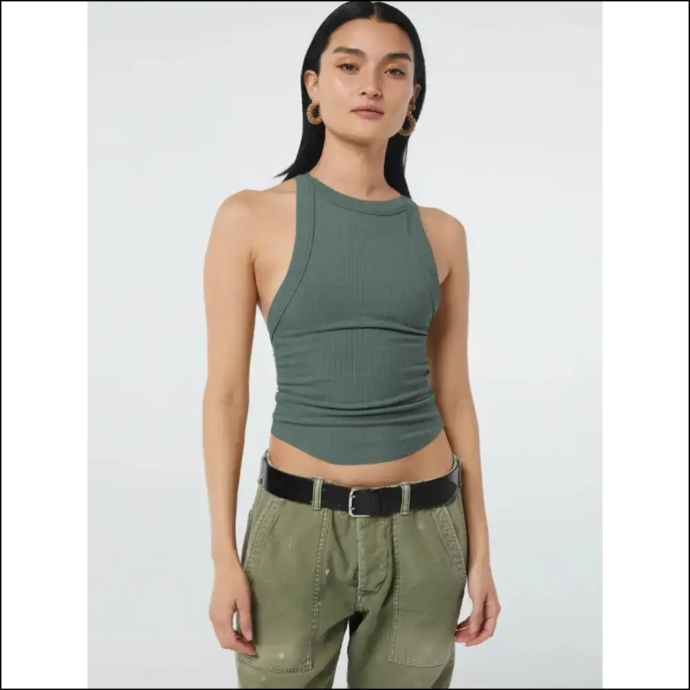 Chic Halter Neck Ribbed Cropped Top - Gum Leaf / s - Tank Tops on Sale Worldwide Shipping