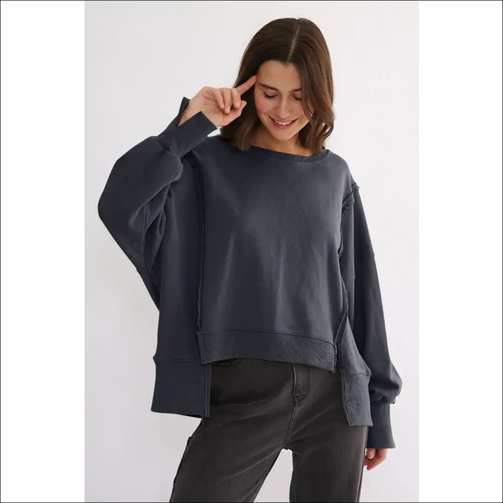 Chic High-low Exposed Seam Sweatshirt - Dark Gray / one Size - Sweatshirts & Hoodies on Sale Worldwide Shipping
