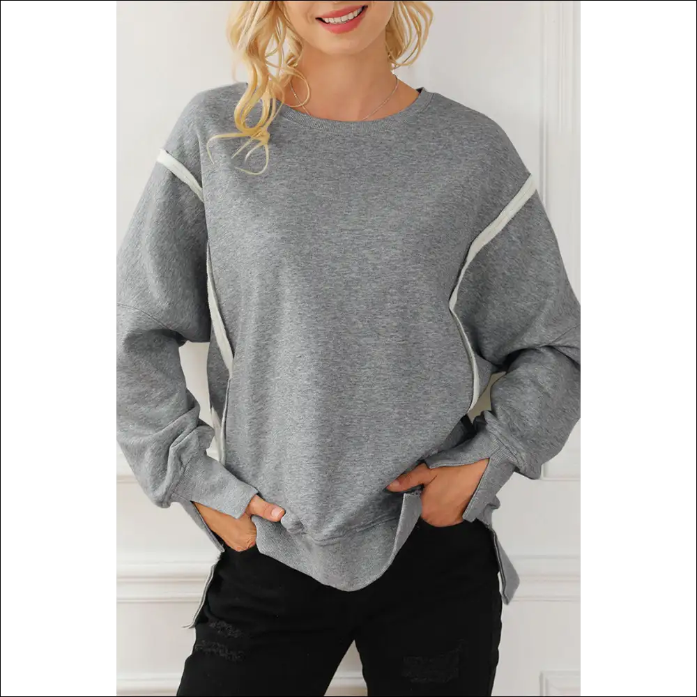 Chic High-low Exposed Seam Sweatshirt - Gray / one Size - Sweatshirts & Hoodies on Sale Worldwide Shipping