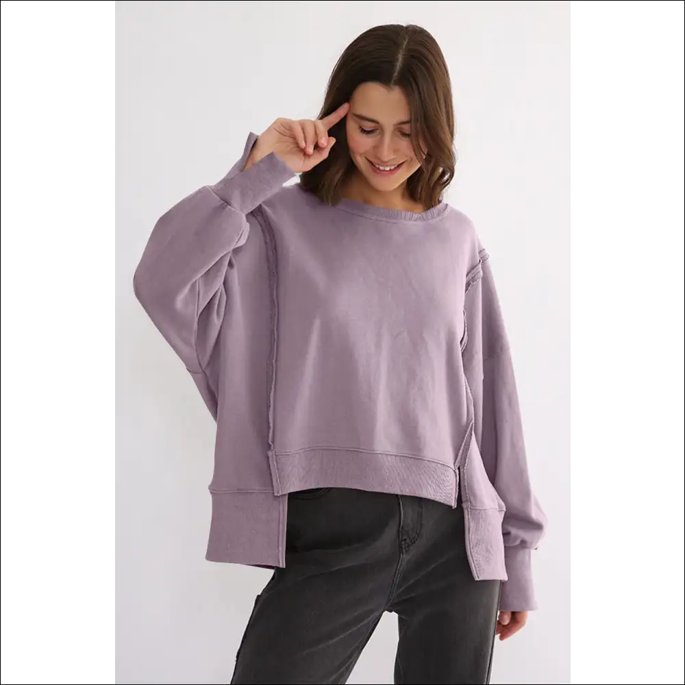 Chic High-low Exposed Seam Sweatshirt - Lavender / one Size - Sweatshirts & Hoodies on Sale Worldwide Shipping