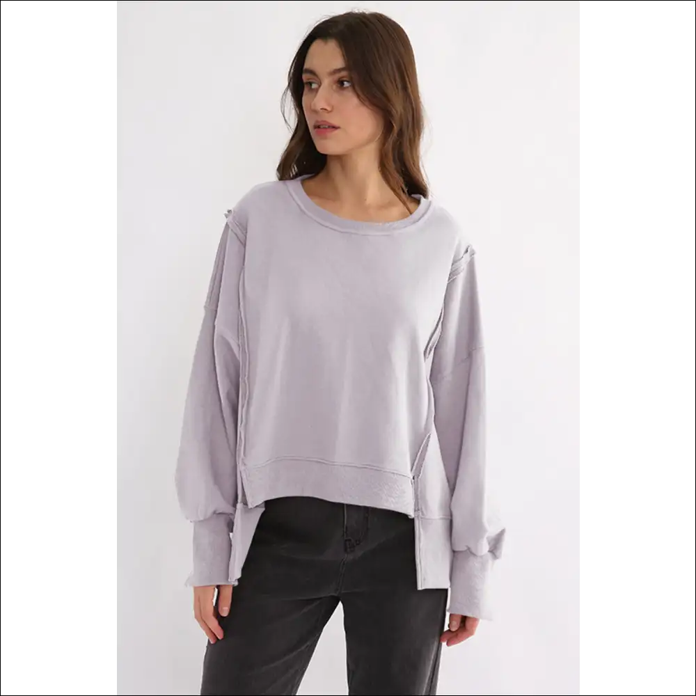 Chic High-low Exposed Seam Sweatshirt - Light / one Size - Sweatshirts & Hoodies on Sale Worldwide Shipping