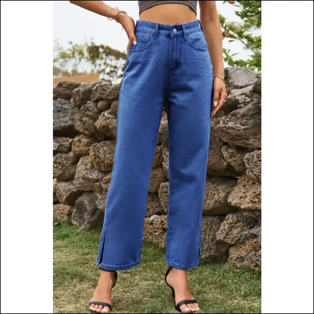 Chic High Waist Ankle Slit Jeans: where Fashion Meets your Dark Side! ππ - Medium / l - Jeans on Sale Worldwide Shipping