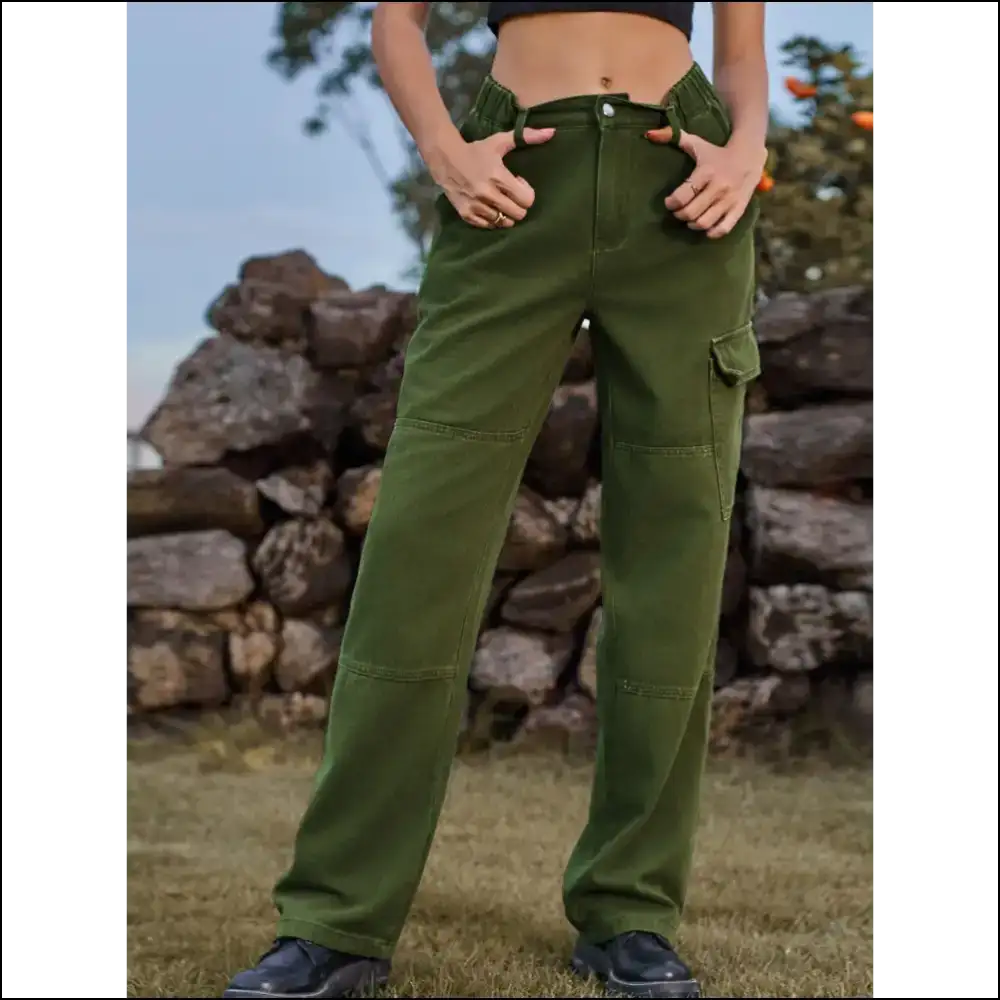 Chic High Waist Cargo Straight Jeans: Attitude Meets Style at Needful Things! πβ¨ - Dark Green / s - Jeans on Sale Worldwide Shipping