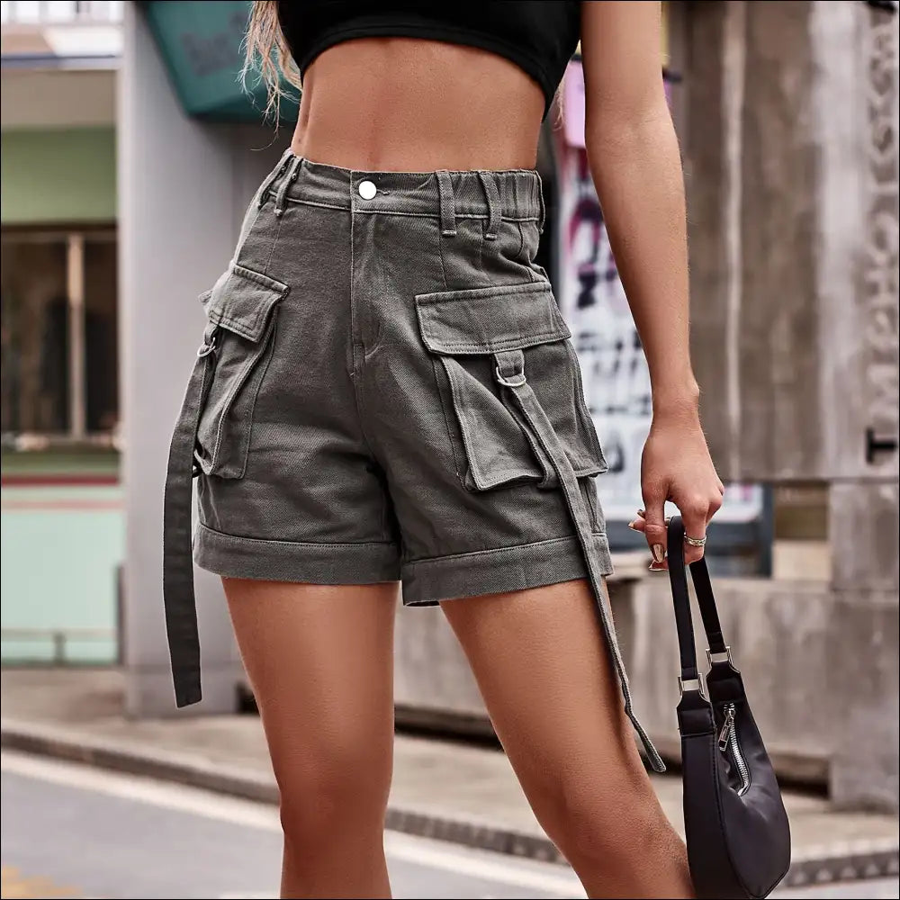 Chic High Waist Denim Cargo Shorts - Medium / 2xl - on Sale Worldwide Shipping