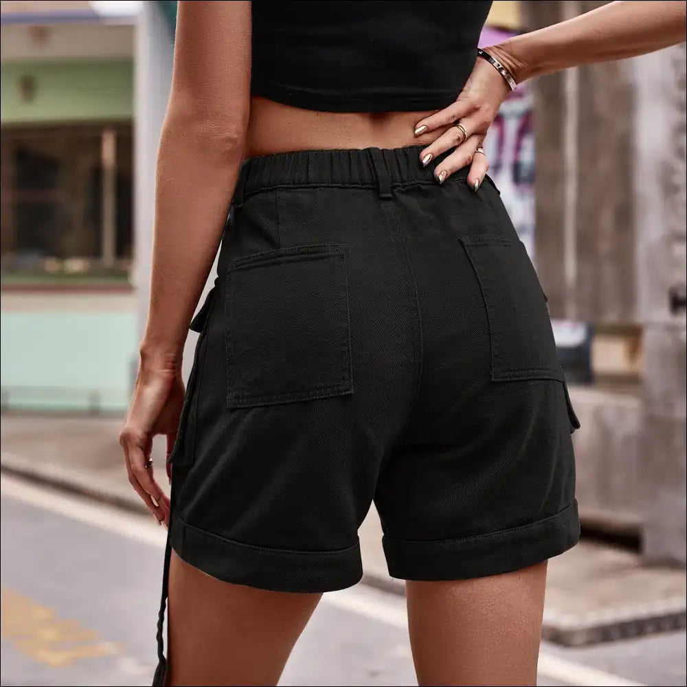 Chic High Waist Denim Cargo Shorts - on Sale Worldwide Shipping