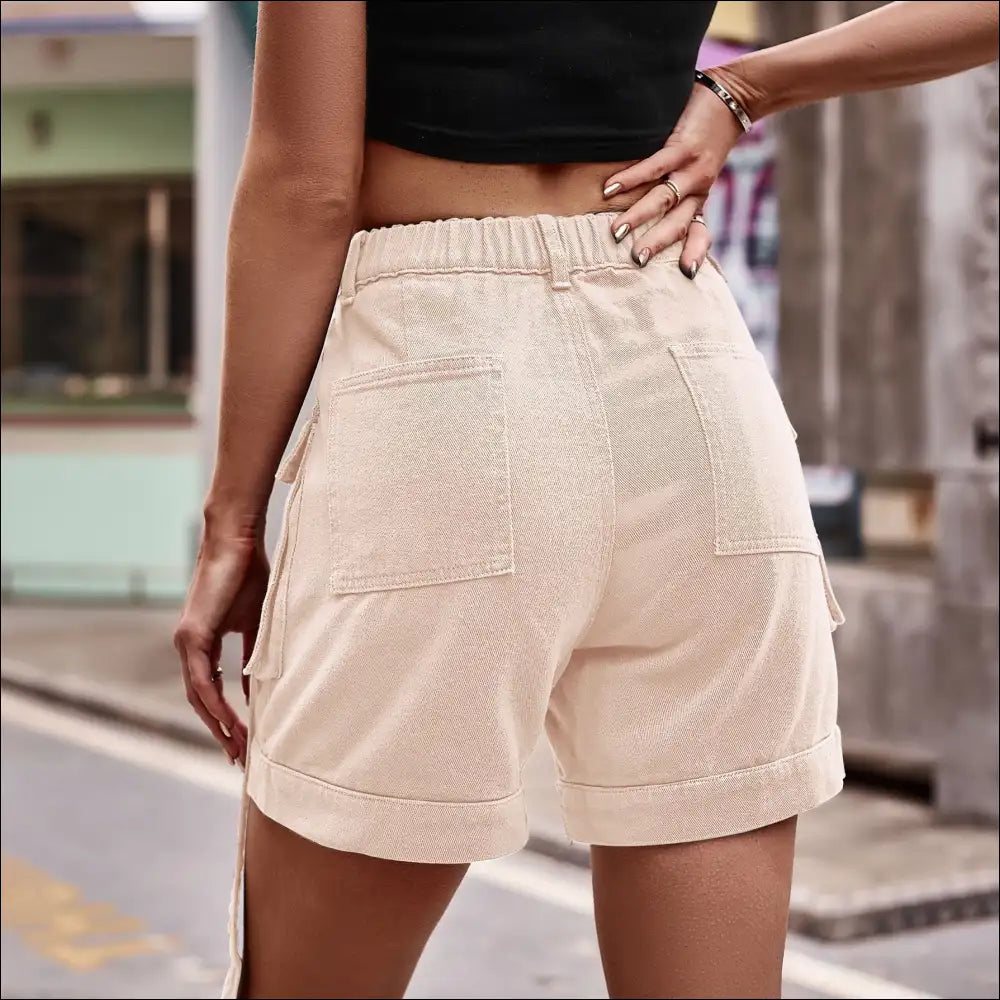 Chic High Waist Denim Cargo Shorts - on Sale Worldwide Shipping