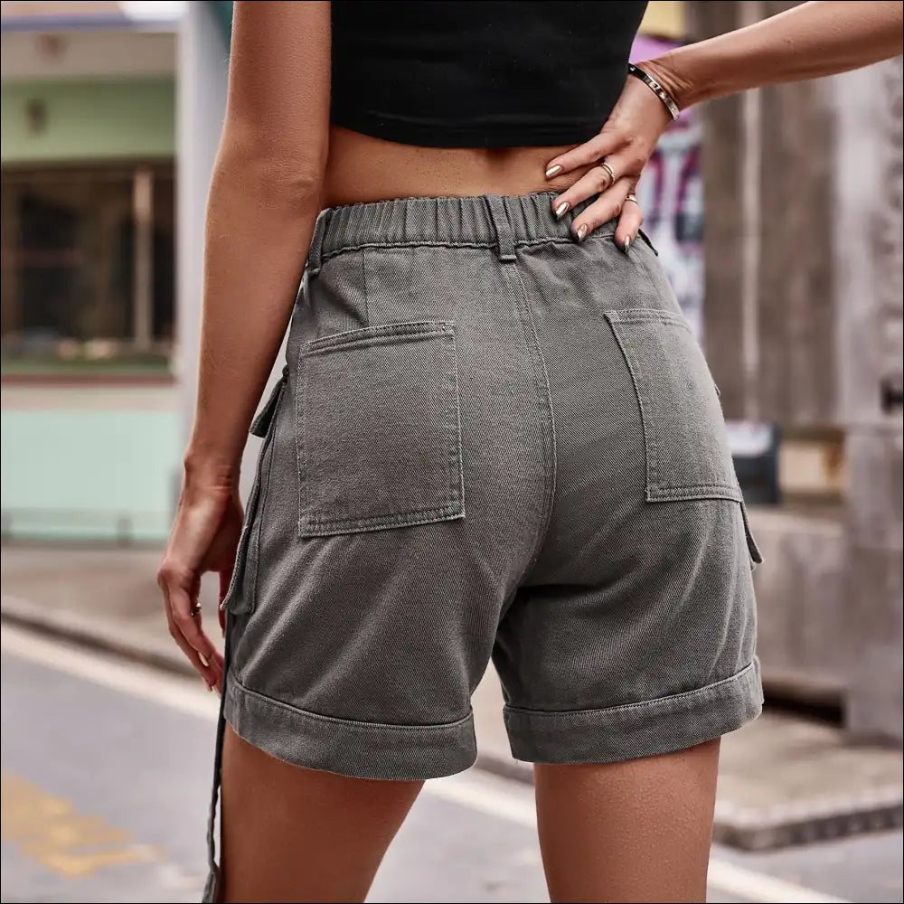 Chic High Waist Denim Cargo Shorts - on Sale Worldwide Shipping