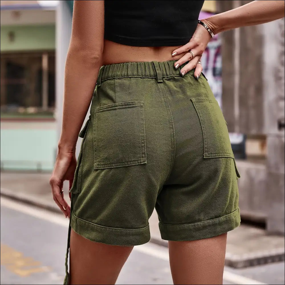 Chic High Waist Denim Cargo Shorts - on Sale Worldwide Shipping
