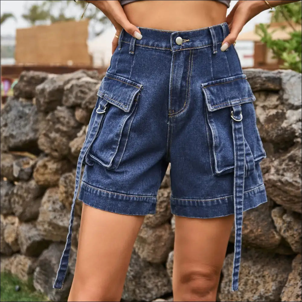 Chic High Waist Denim Cargo Shorts - on Sale Worldwide Shipping